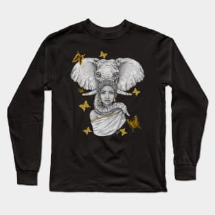 Wisdom | Black Woman and Elephant Fantasy Art Long Sleeve T-Shirt